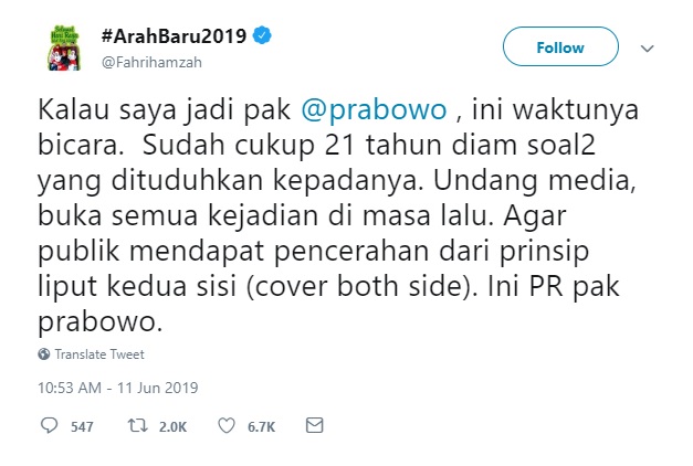 Fahri Twit Prabowo 1