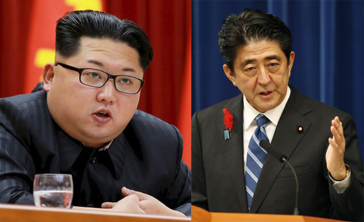 Penguasa Korut, Kim Jon Un dan PM Jepang, Shinzo Abe