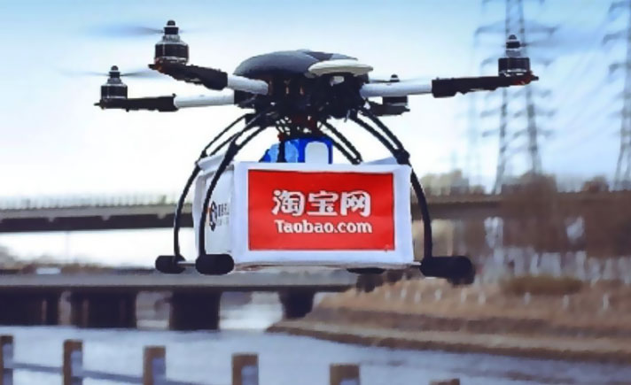 Perusahaan raksasa di bidang perdagangan elektronik (e-commerce) Alibaba, Selasa (7/11) mengirimkan barang kepada pelanggannya di wilayah kepulauan Tiongkok dengan menggunakan pesawat nirawak atau drone.