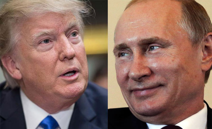 Presiden AS, Donald Trump wajahnya menampakkan ketakutan, Sedangkan Presiden Rusia, Vladimir Putin hanya tersenyum kecil melihat wajah panik dan takut Trump.(Foto:Ist)
