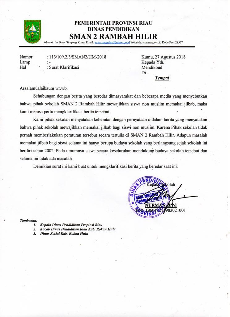 Surat SMAN 2 Rambah Hilir Riau