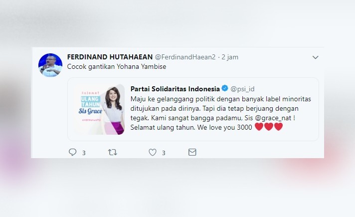 Cuitan Ferdinand Hutahaen di Twitter