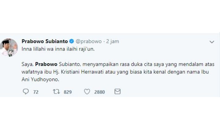 Cuitan Belasungkawa Prabowo