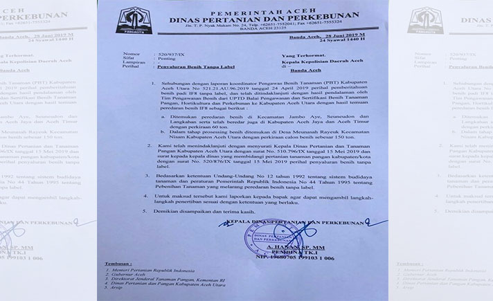 Surat kadis Pertanian Aceh