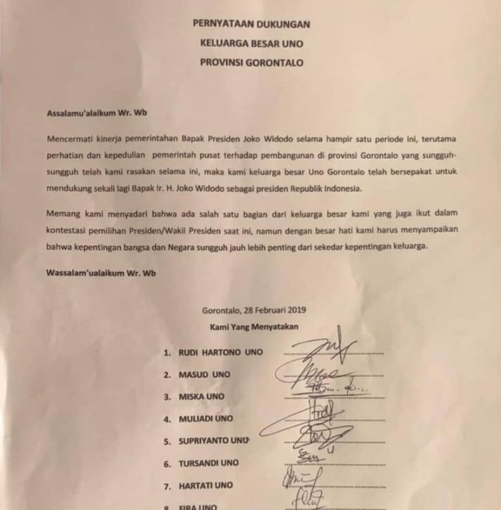 Uno Dukung Jokowi