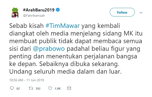 Fahri Twit Prabowo 2
