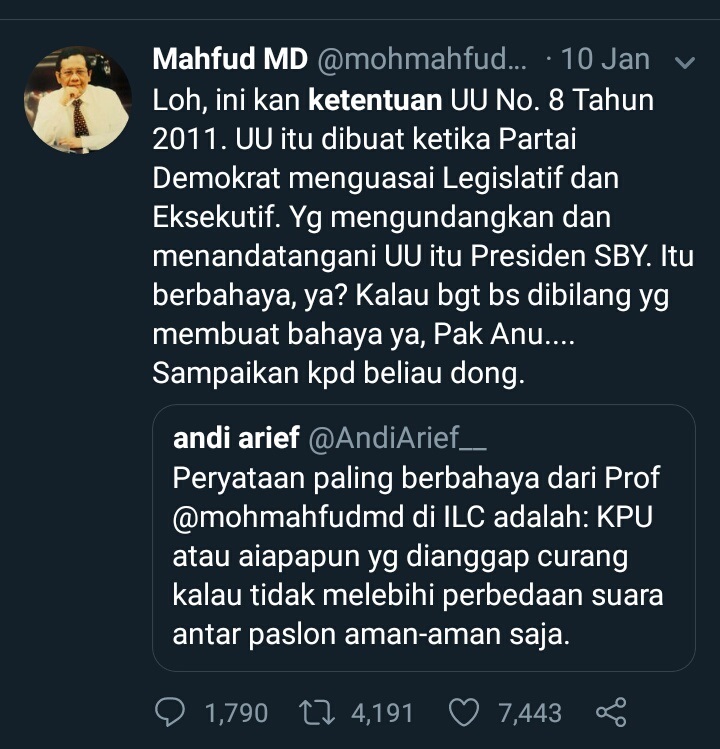 Tweetwar mahfud dan Andi ARief