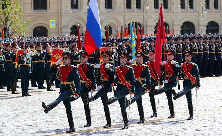 Pasukan upacara peringatan Victory Day Rusia
