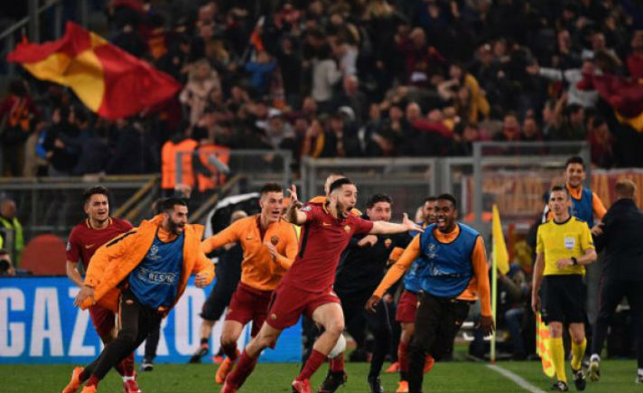 Ekpresi kegembiraan para pemain dan staf pelatih AS Roma