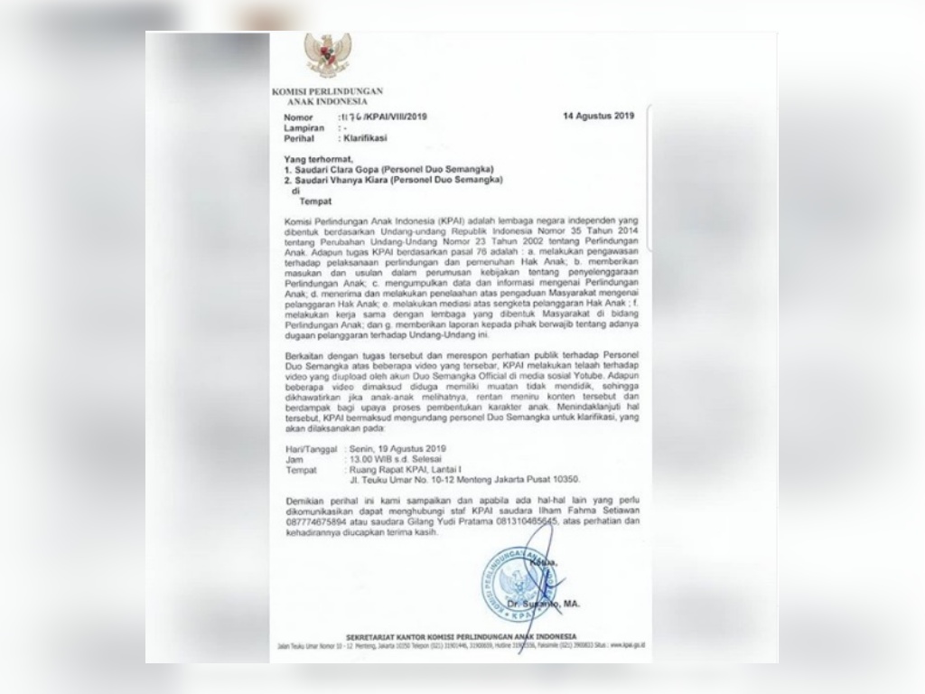 Surat Pemanggilan KPAI