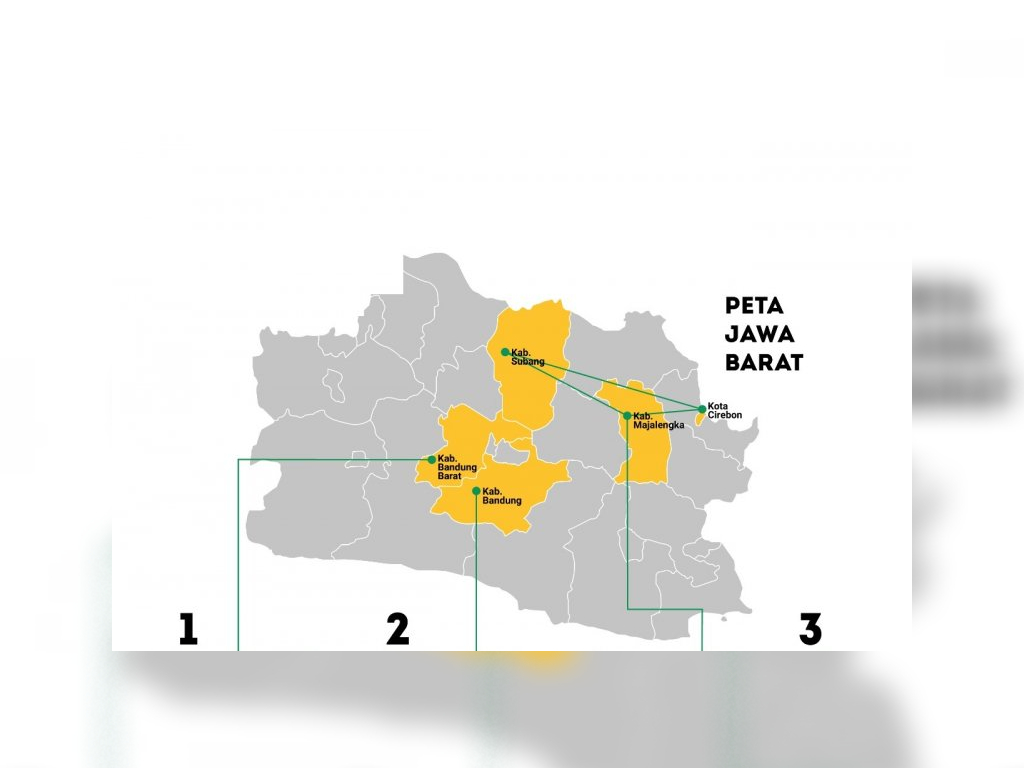 Peta tiga kawasan calon ibu kota Jabar