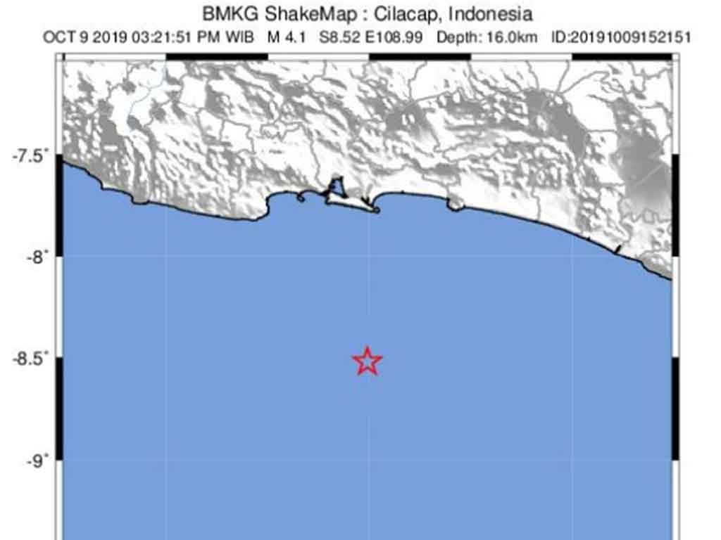 Episenter gempa bumi di Cilacap