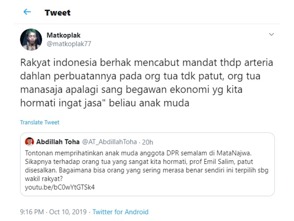 Cuitan warganet terkait sikap Arteria Dahlan