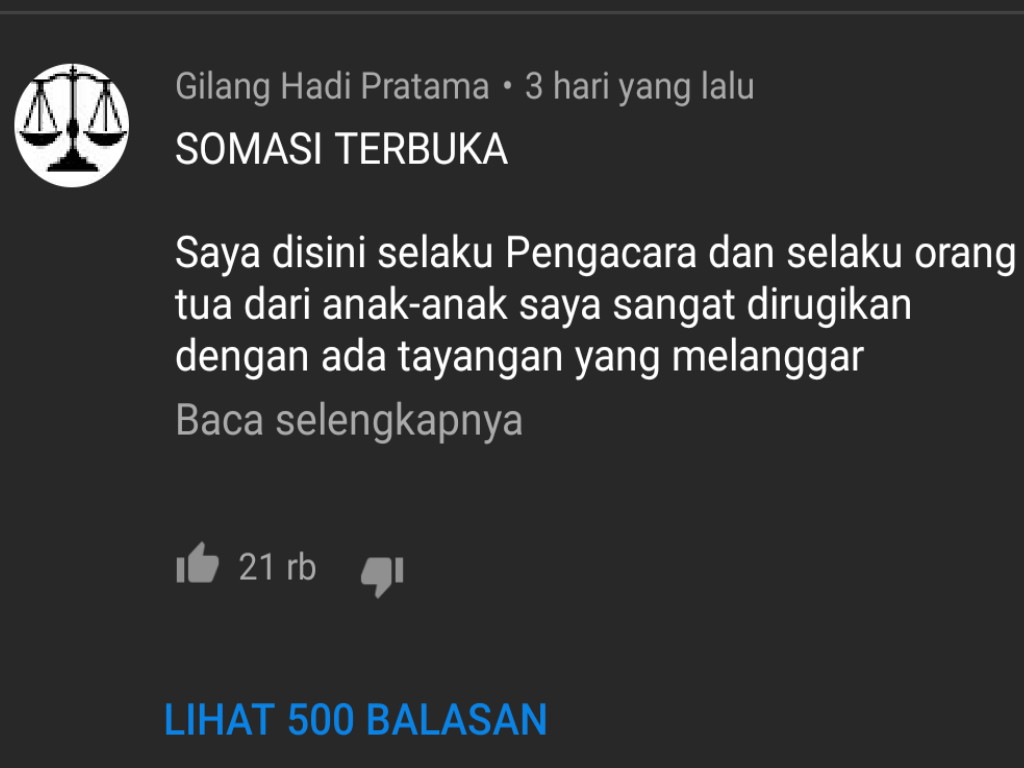 Somasi akun YouTube