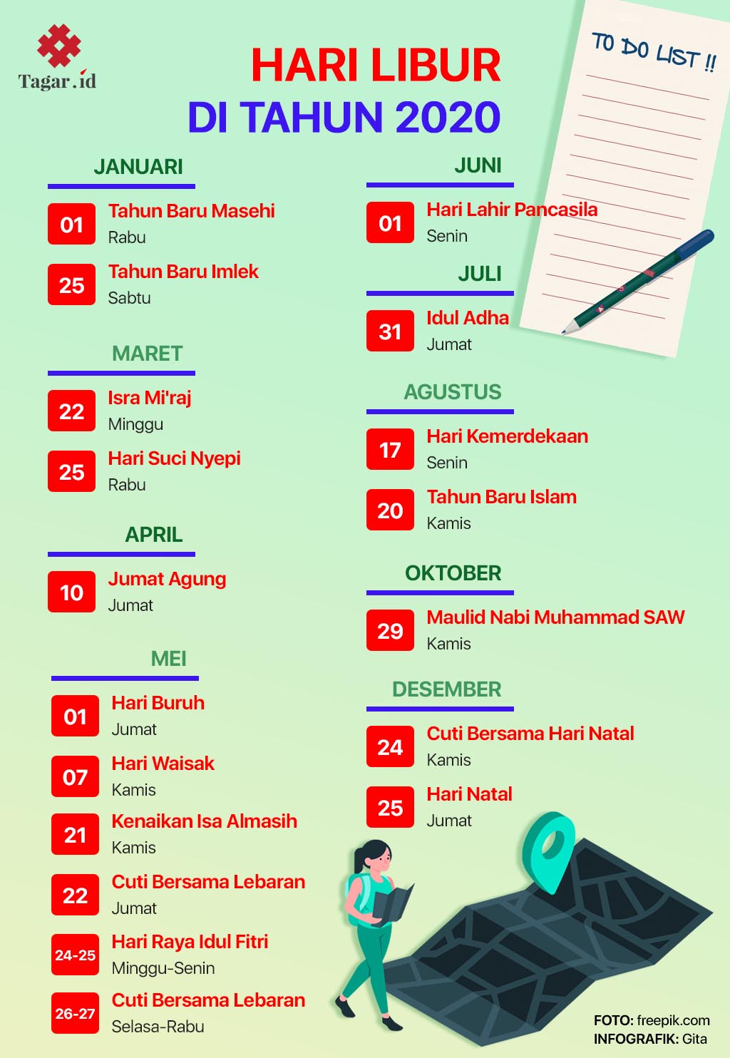 Infografis Hari Libur di Tahun 2020