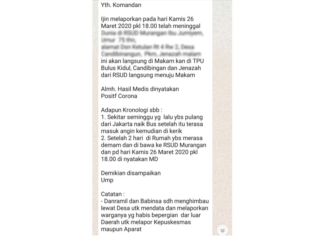 pesan berantai PDP meninggal