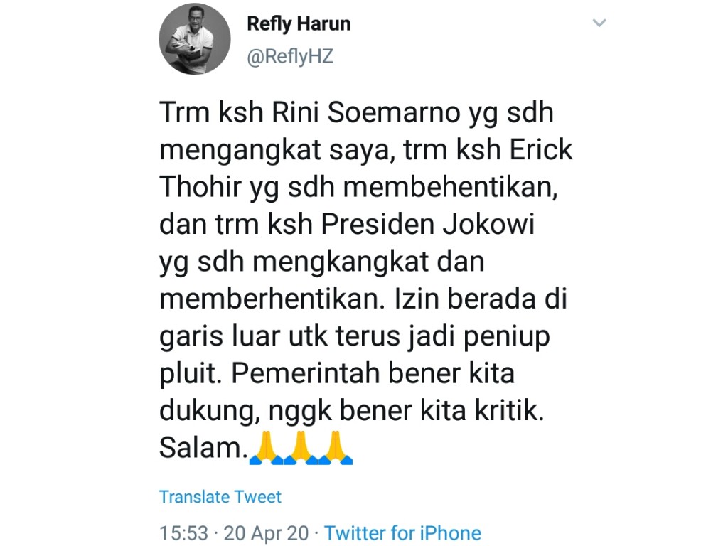 Refly Harun Tweet