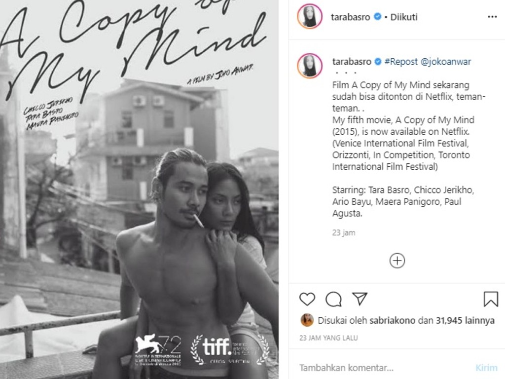 Tara Basro: Tonton Film A Copy of My Mind di Netflix | Tagar