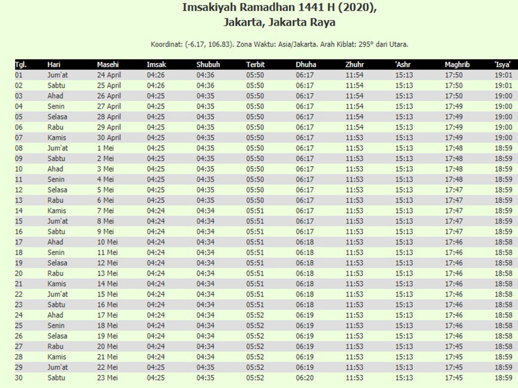 Jadwal Puasa 2020