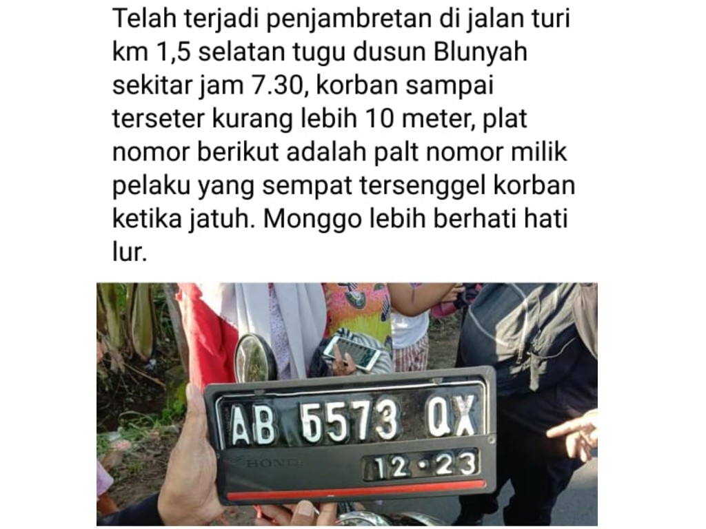 plat nomor pelaku penjambretan