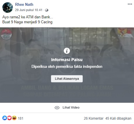Hoaks Tarik Uang