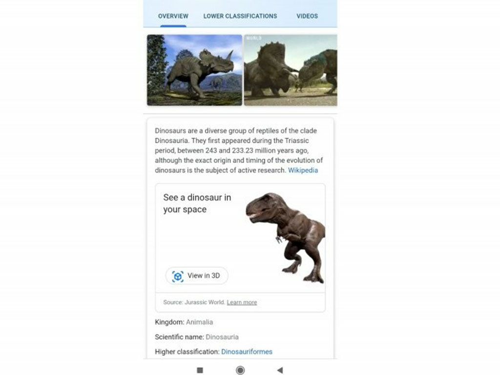 Dinosaurus di Google Search