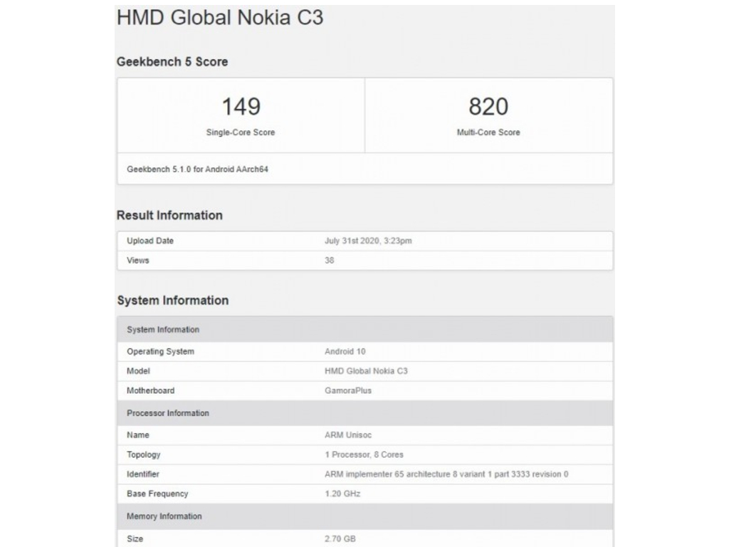 Geekbench Nokia C3