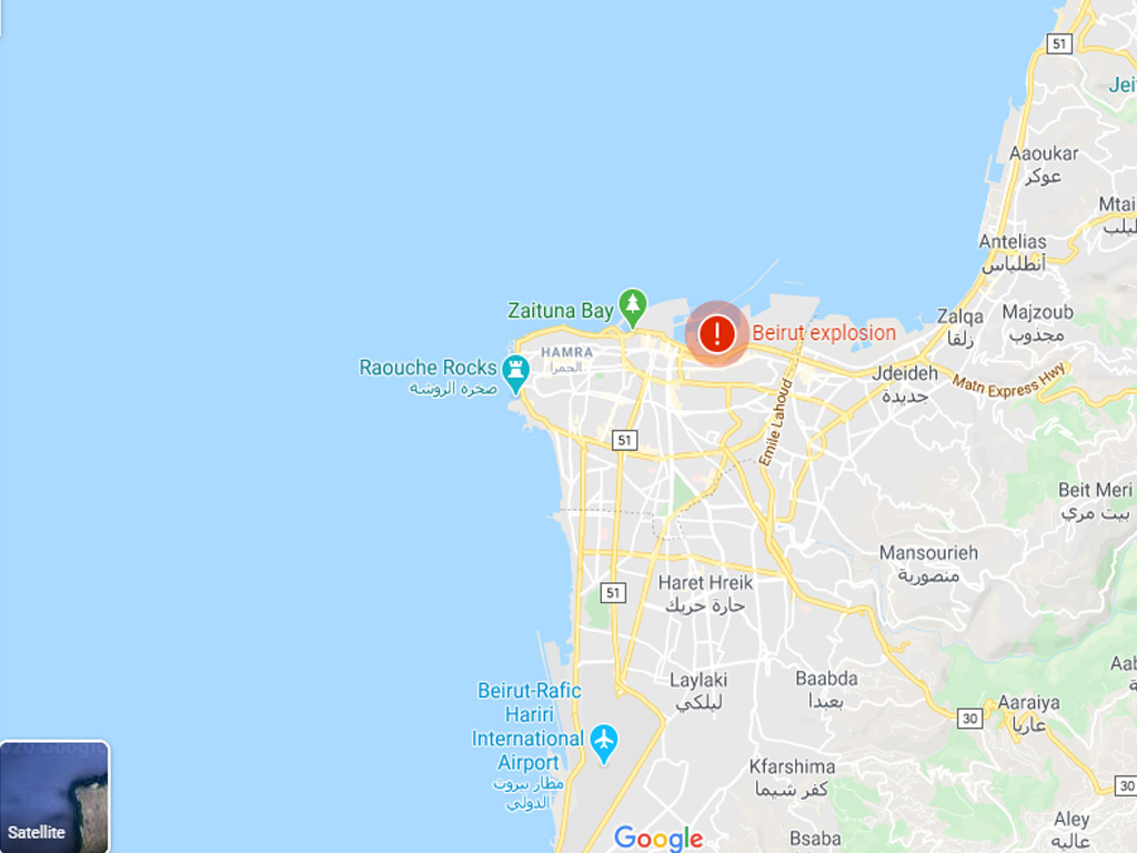 Peta ledakan bom di Beirut Lebanon