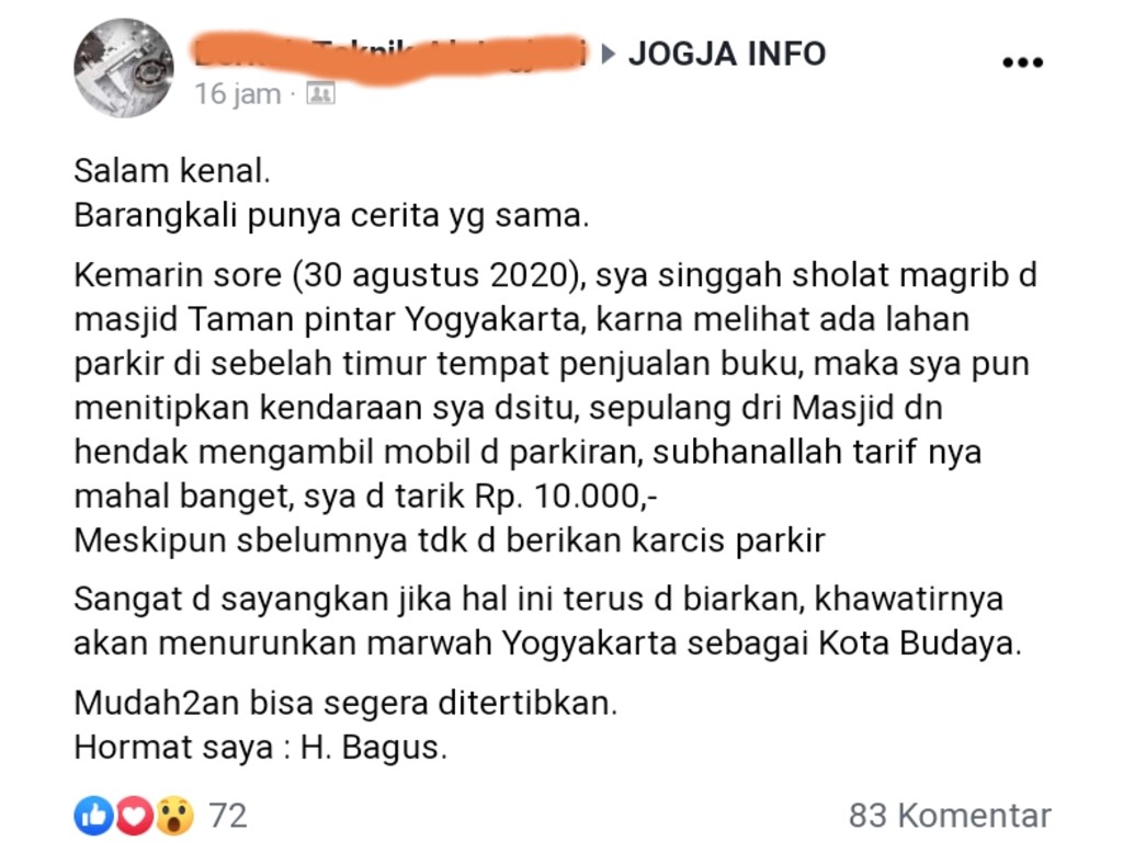 Keluhan Parkir di Yogyakarta