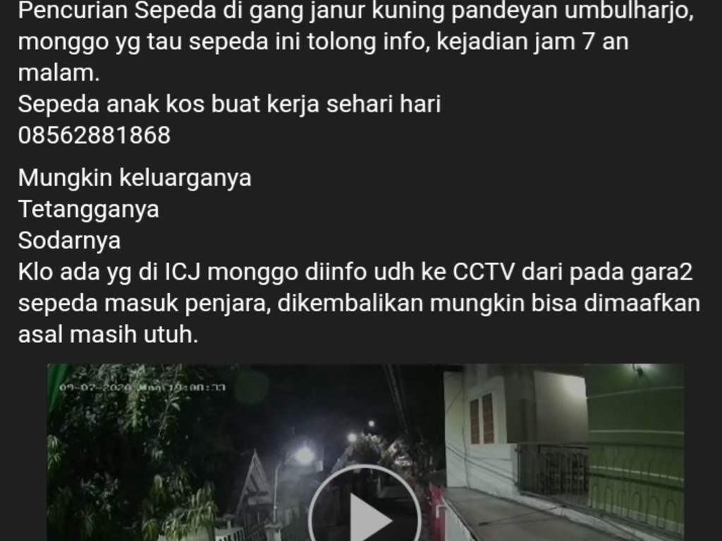 Pencurian Sepeda di Yogyakarta