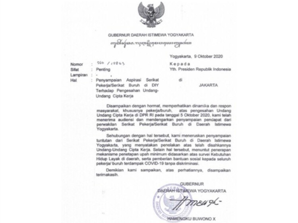 surat sultan ke Jokowi