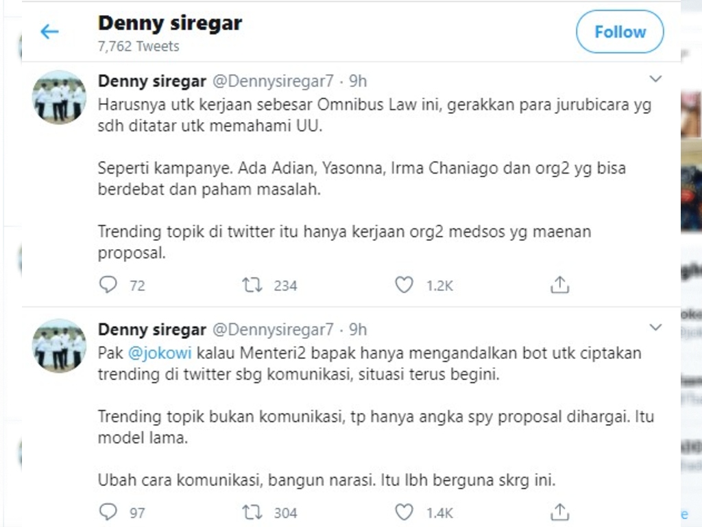 Denny Siregar Kritik Jokowi