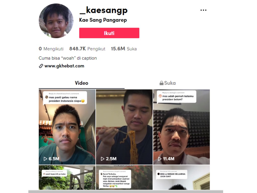 Akun Kaesang di TikTok.