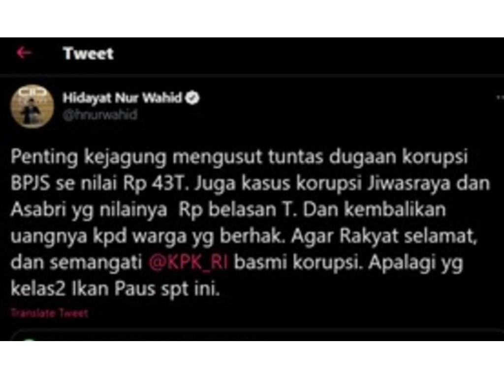 Tweet Hidayat Nur Wahid
