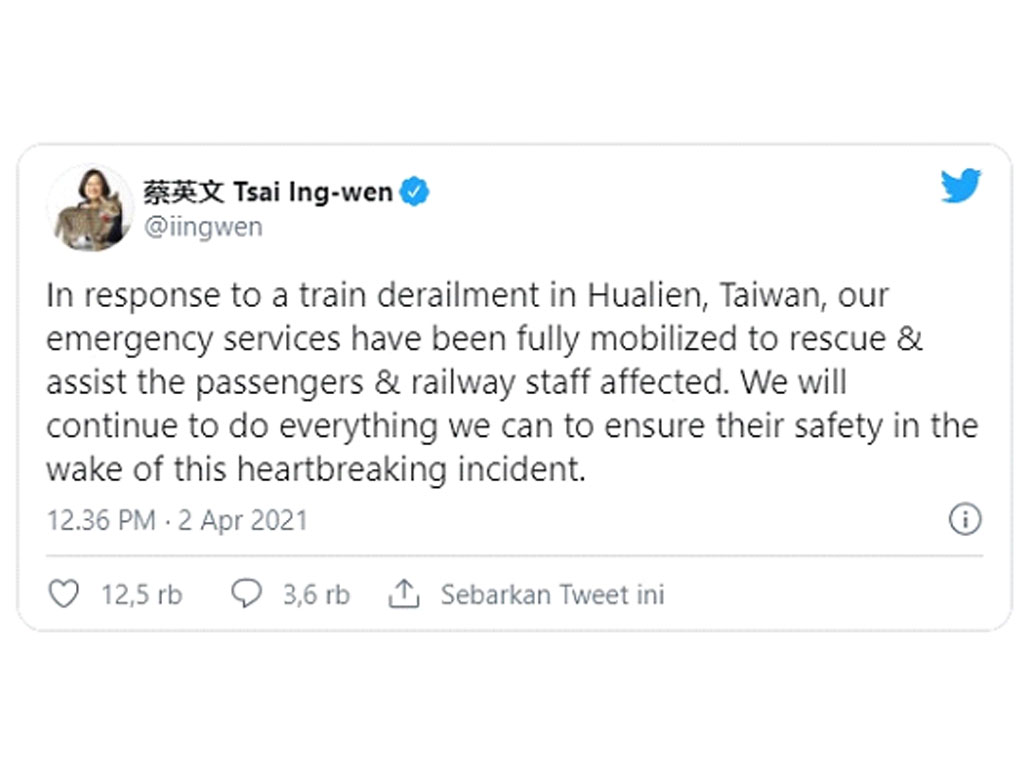 tweet presiden taiwan