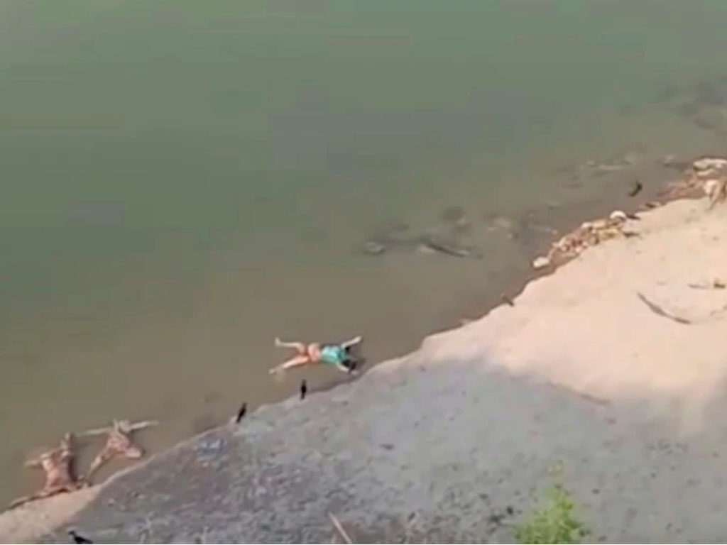 Mayat mengambang di Sungai Gangga di Uttar Pradesh India