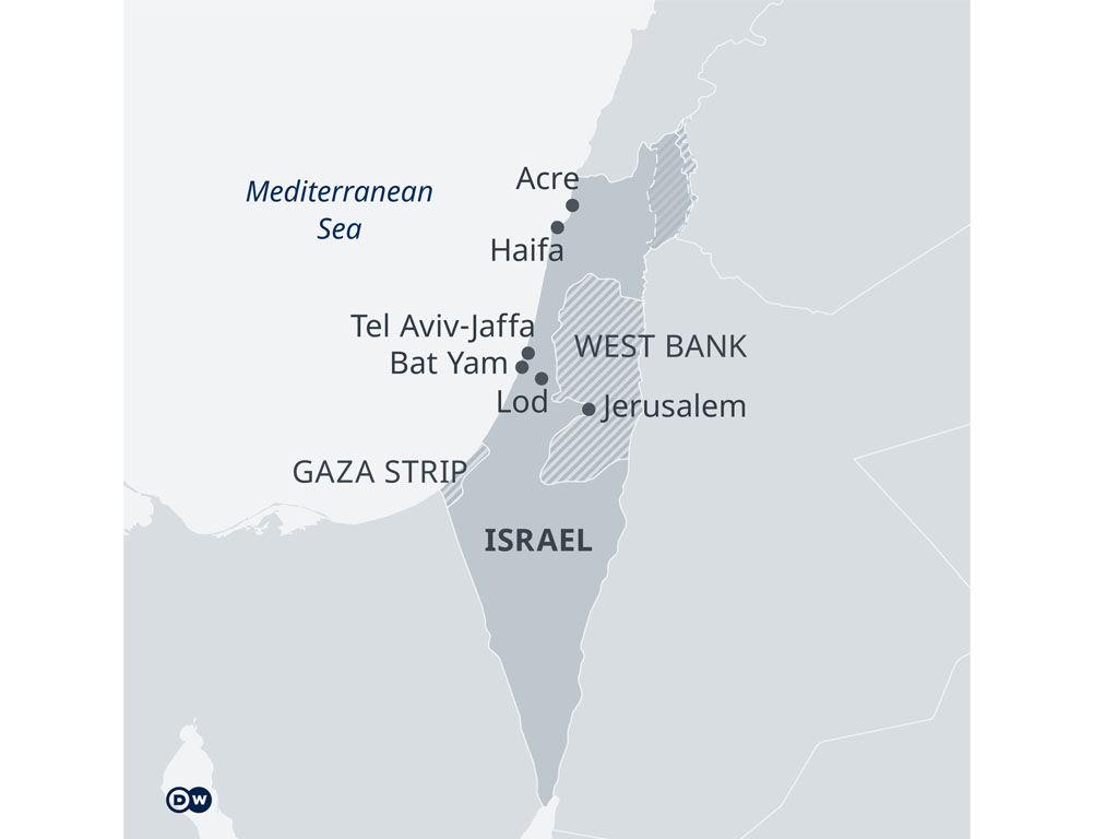 Peta yang menunjukkan Israel, Gaza, dan Tepi Barat