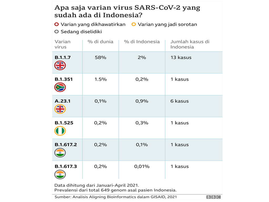 varian covid yang terdeteksi di Indonesia