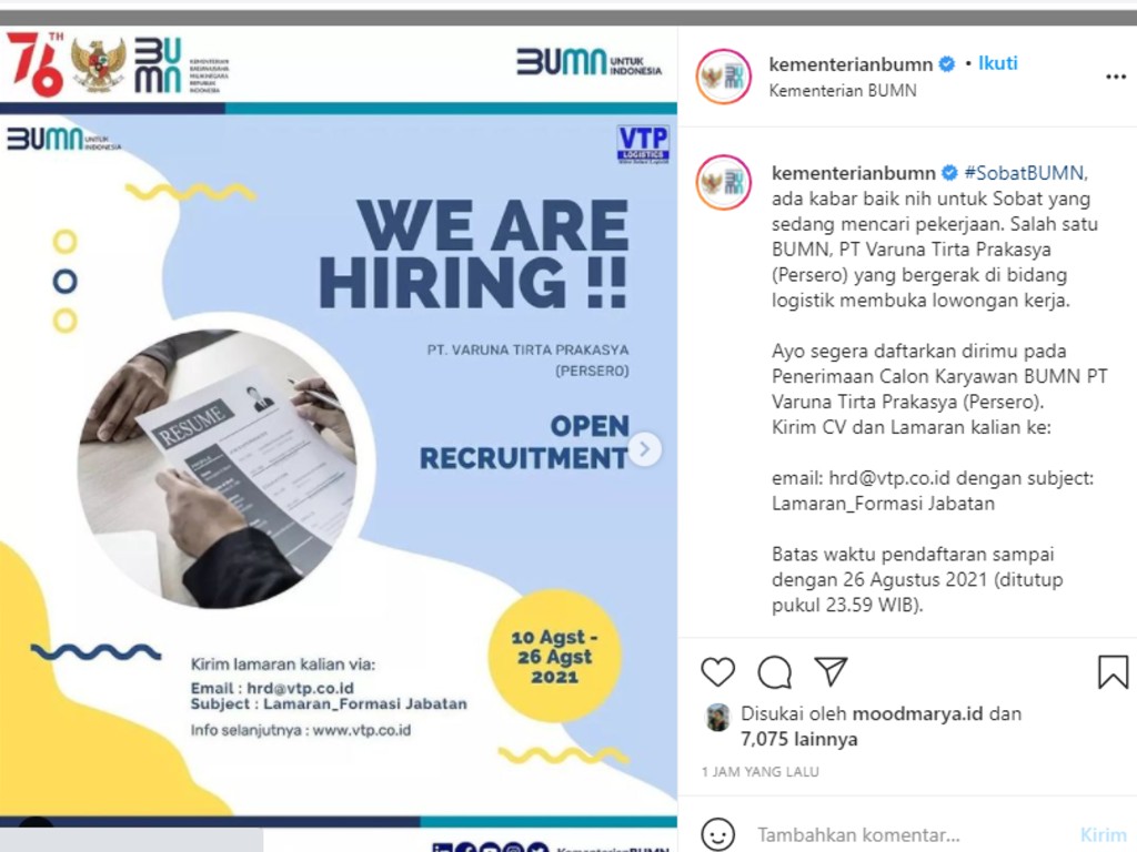 Lowongan kerja bumn terbaru batas akhir 26 agustus 2021 tagar