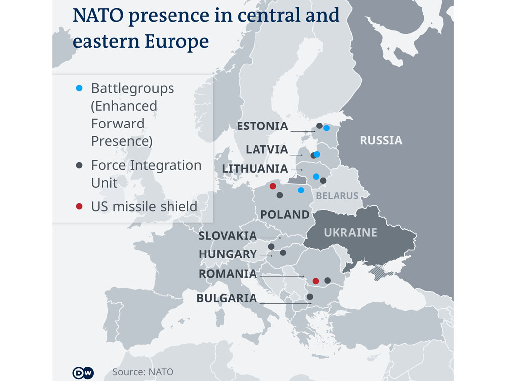Peta persebaran pasukan NATO di Eropa Tengah dan Timur (