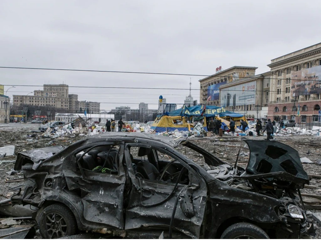 Kondisi alun-alun di Kota Kharkiv Ukraina