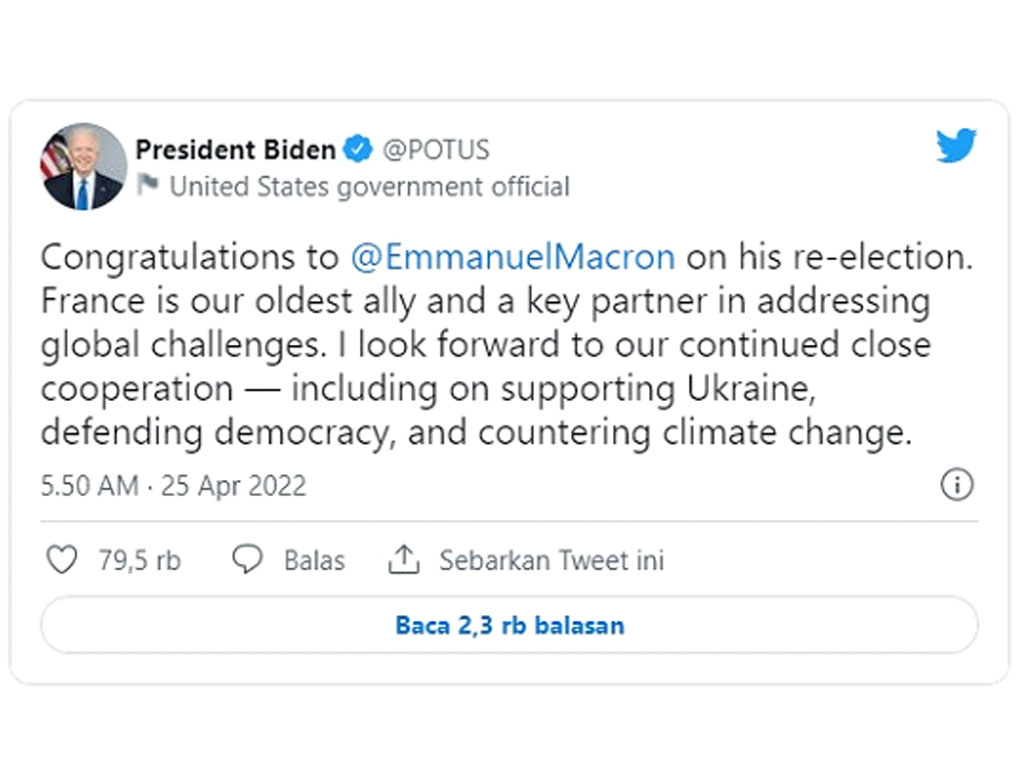 twit ucapan biden ke macron
