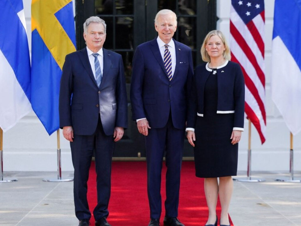 biden bersama pm swedia dan presiden finlandia di gedung putih