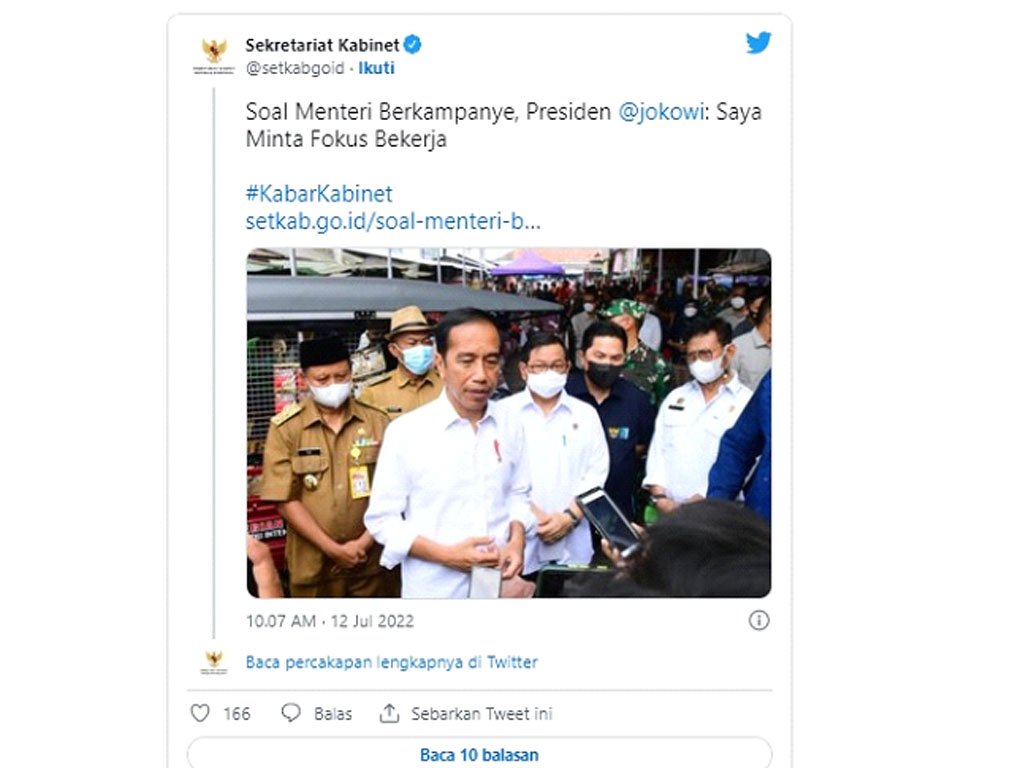twit jokowi soal menteri kampanye