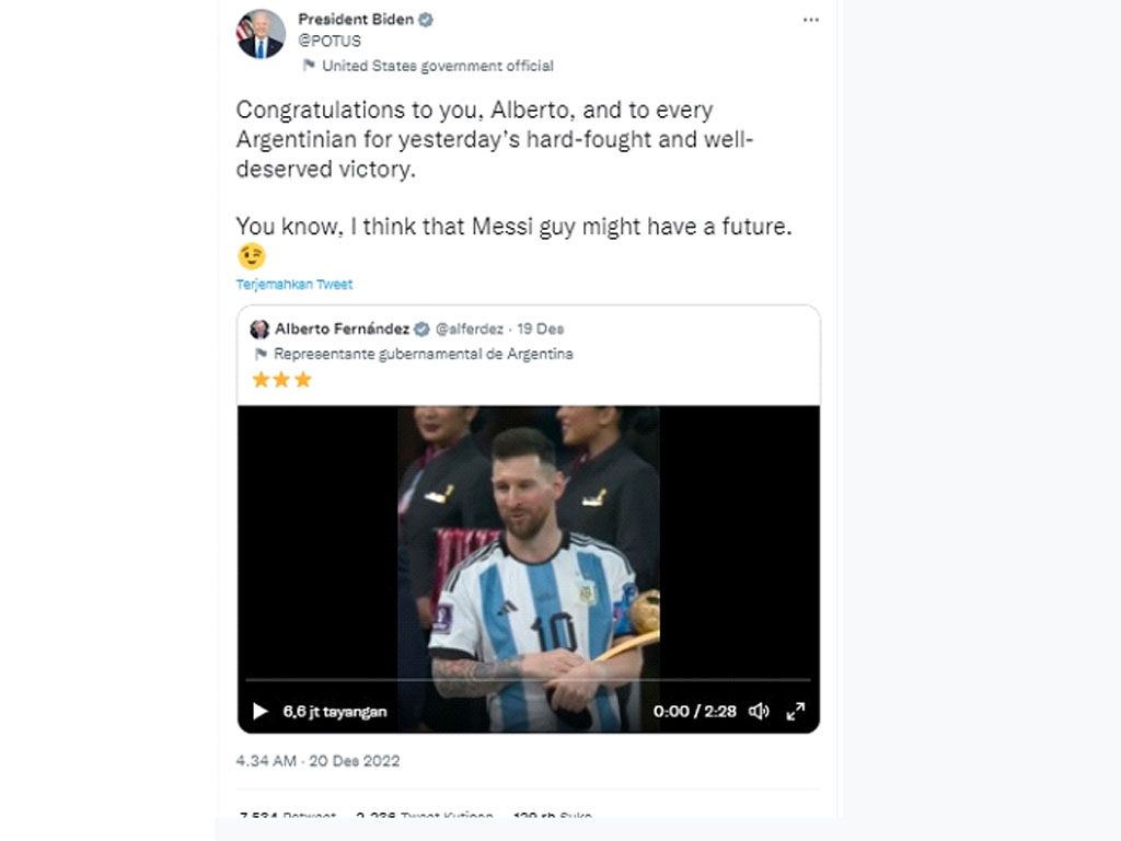 twit biden ke messi