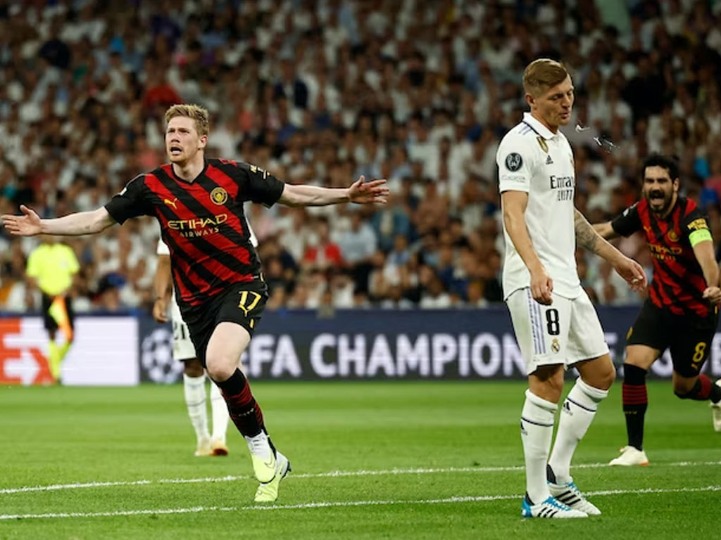 De Bruyne rayakan gol ke gawang madrid di leg 1