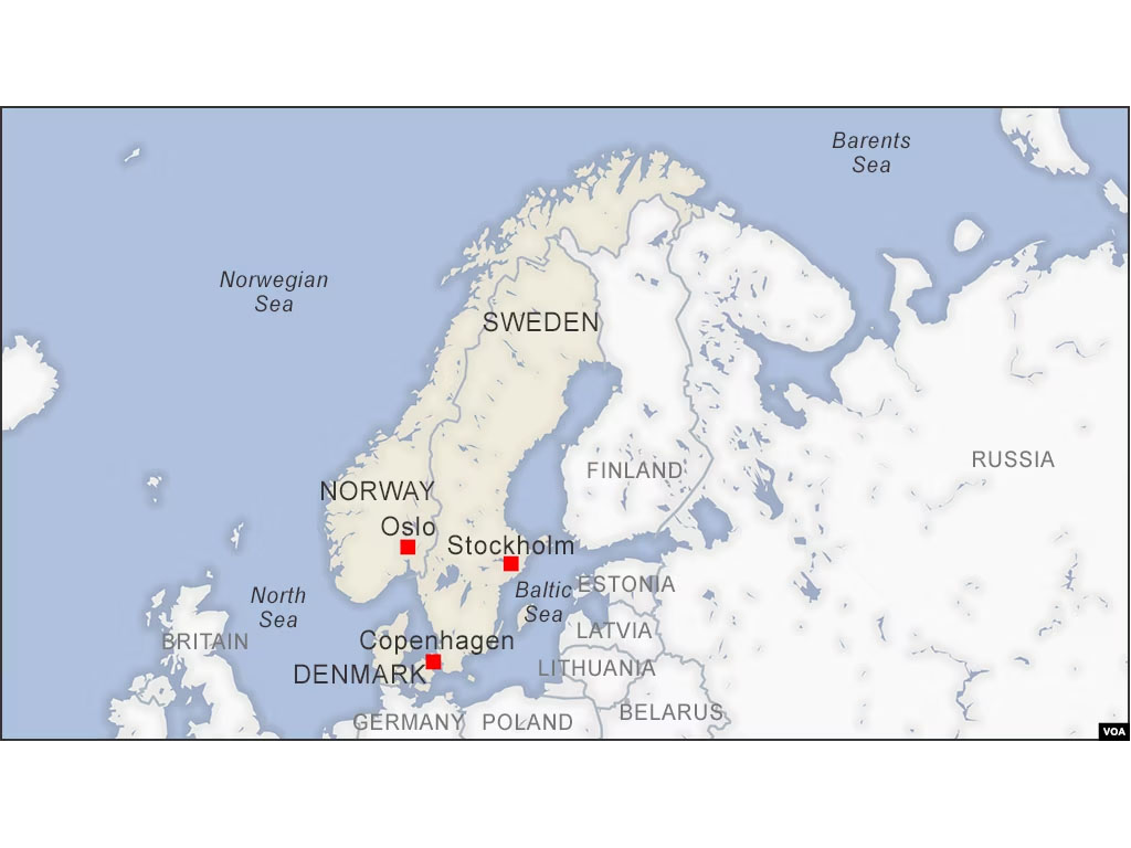 Letak Norwegia, Swedia dan Denmark