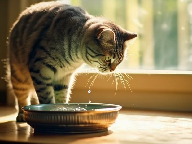 Kucing sedang makan dari mangkuk