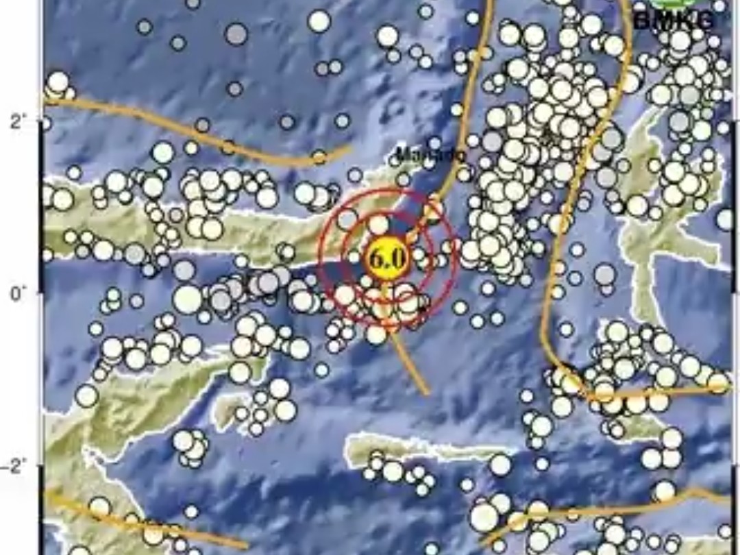 Peta lokasi gempa di Sulawesi Utara