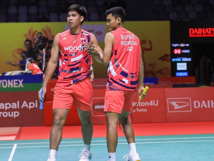 Fikri dan Daniel dalam pertandingan melawan pasangan Korea Selatan